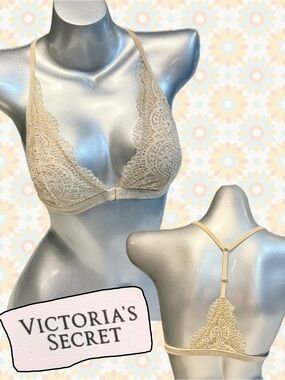 Victoria’s Secret Body by Victoria bra bralette cream beige lace racer back y2k